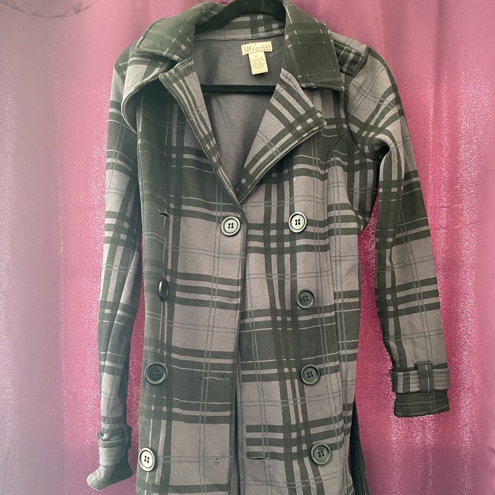 Glimmer Grey and Black Knee Length Peacoat